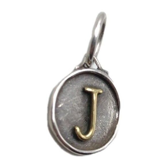 Waxing Poetic Chancery Insignia Letter J Initial Sterling Silver & Brass Charm - Picture 2 of 7